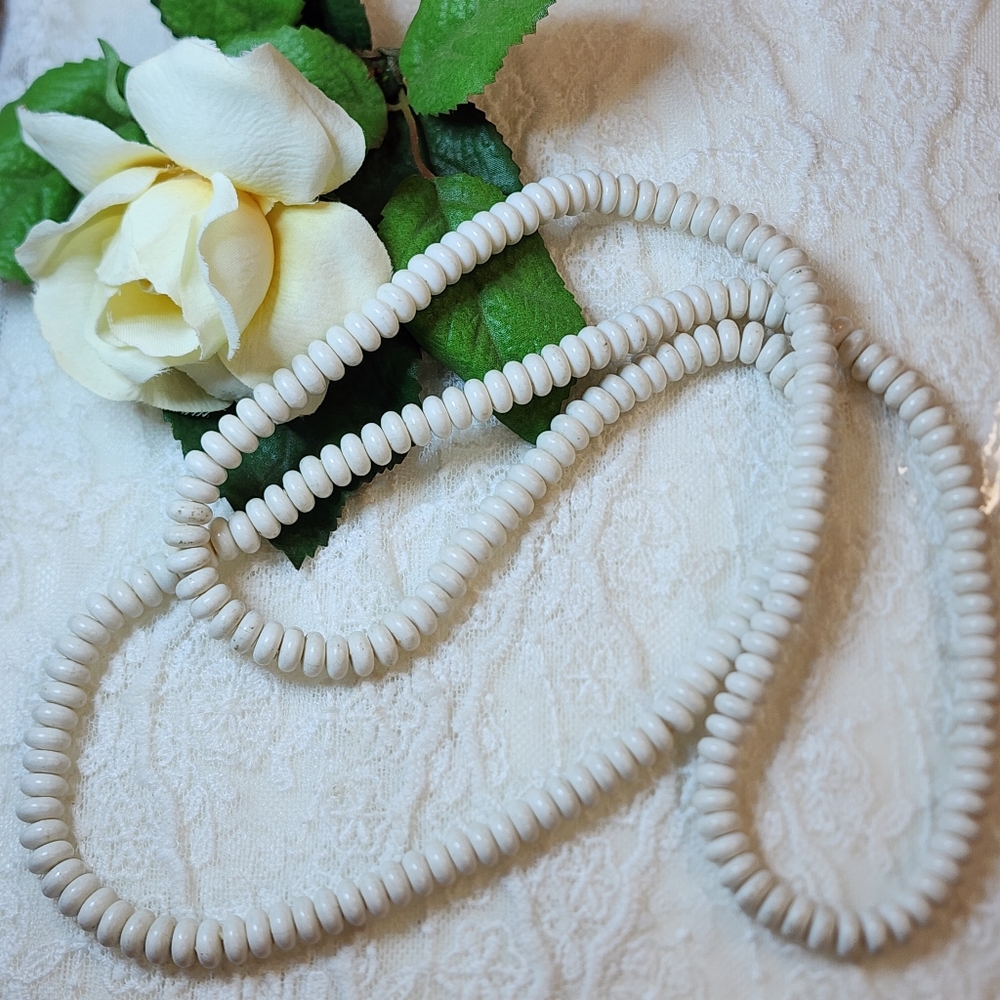 Vintage White Beaded Long Necklace 36"
